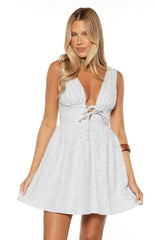 Saffron Blue Floral Tie Mini Dress