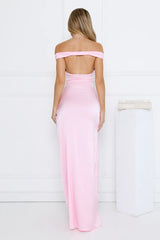 Spark Babe Off Shoulder Satin Maxi Dress Pink