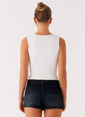 Tropics Low Rise Denim Mini Skort - Washed Dark Blue
