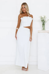 Floral Rose Strapless Maxi Dress Off White