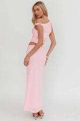Lorely Ruched Bodice Twist Strap Maxi Dress Pink