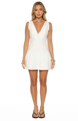 Lola White Cotton Broderie Detail Mini Dress