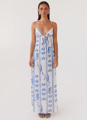 Flora Linen Maxi Dress - Floral Wave