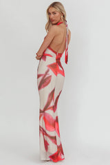Outlier Cowl Halterneck Maxi Dress Print Beige