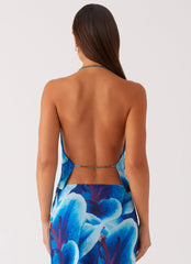 Another Life Halter Top - Turquoise Floral