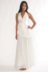Elyria 3D Ruffle Halter Maxi Dress White