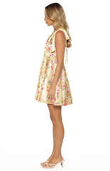 Brilliana Yellow Bloom Mini Dress
