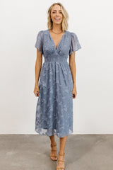 June Smocked Midi Dress | Blue